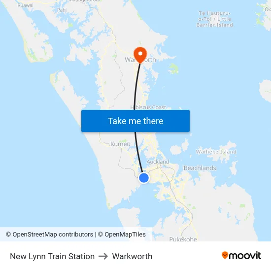 New Lynn Train Station to Warkworth map