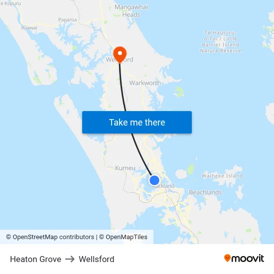 Heaton Grove to Wellsford map