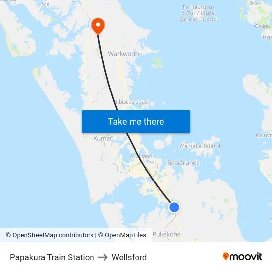 Papakura Train Station to Wellsford map