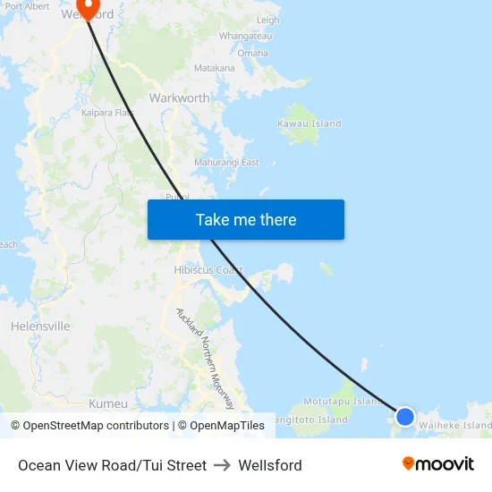 Ocean View Road/Tui Street to Wellsford map