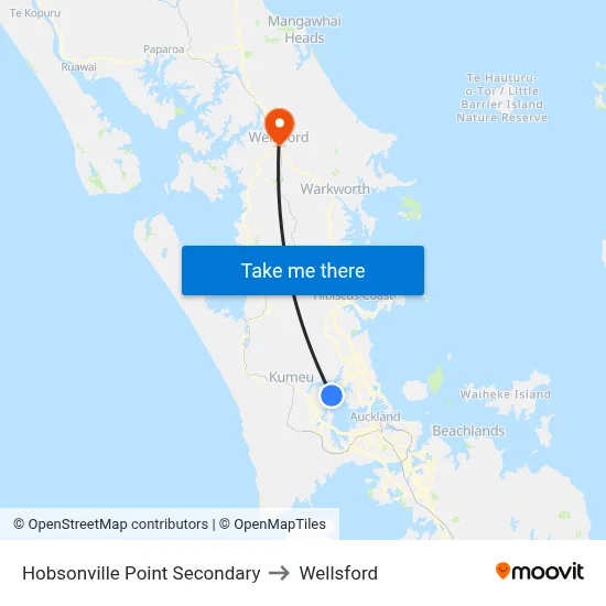 Hobsonville Point Secondary to Wellsford map