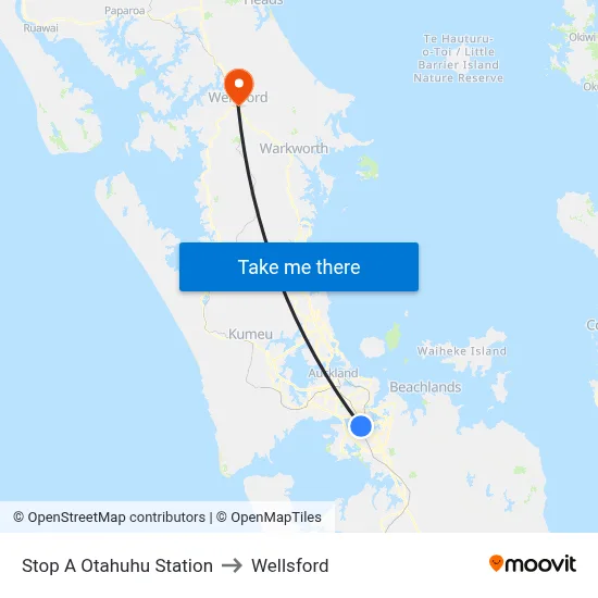 Stop A Otahuhu Station to Wellsford map