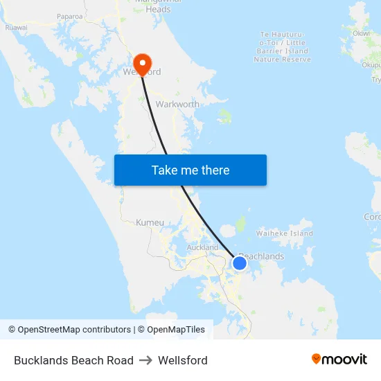 Bucklands Beach Road to Wellsford map