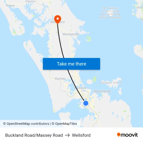 Buckland Road/Massey Road to Wellsford map