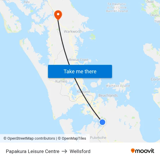 Papakura Leisure Centre to Wellsford map
