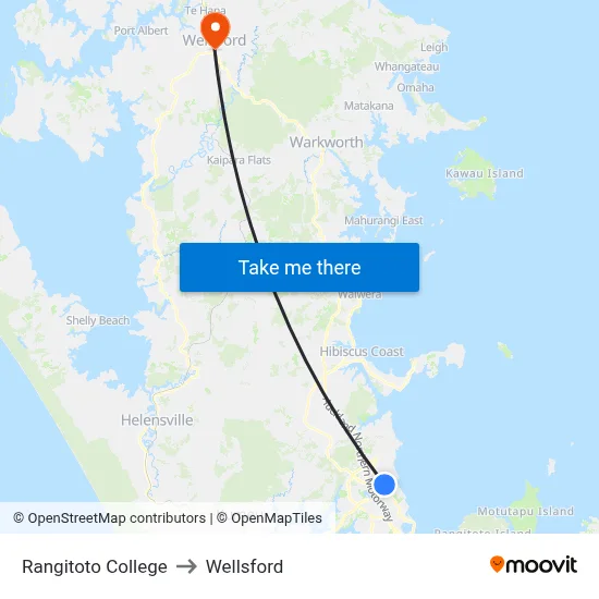 Rangitoto College to Wellsford map