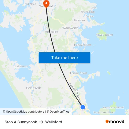 Stop A Sunnynook to Wellsford map