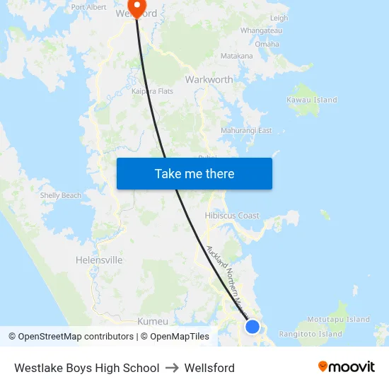 Westlake Boys High School to Wellsford map