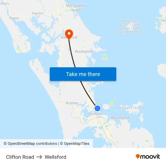 Clifton Road to Wellsford map