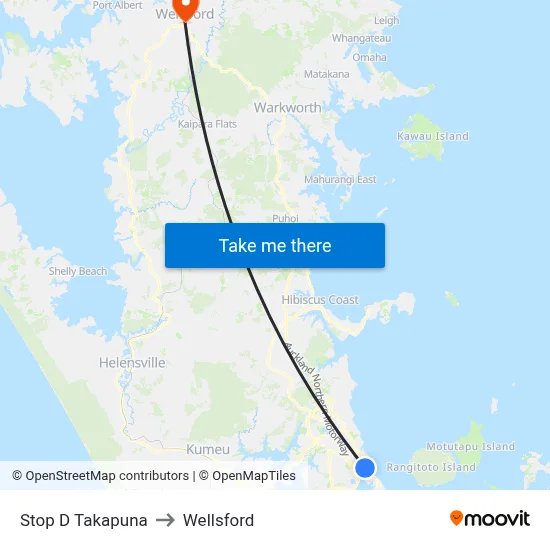 Stop D Takapuna to Wellsford map