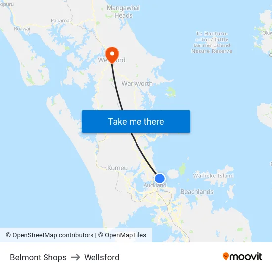 Belmont Shops to Wellsford map