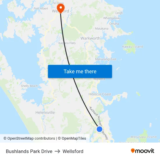 Bushlands Park Drive to Wellsford map