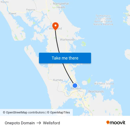 Onepoto Domain to Wellsford map
