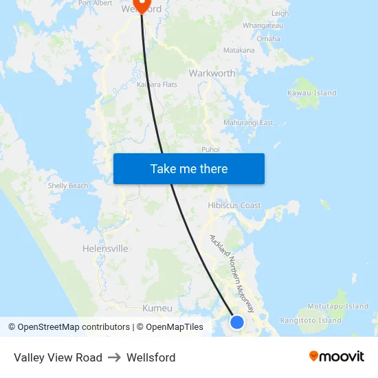 Valley View Road to Wellsford map