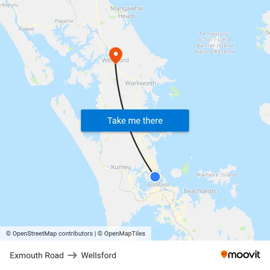 Exmouth Road to Wellsford map