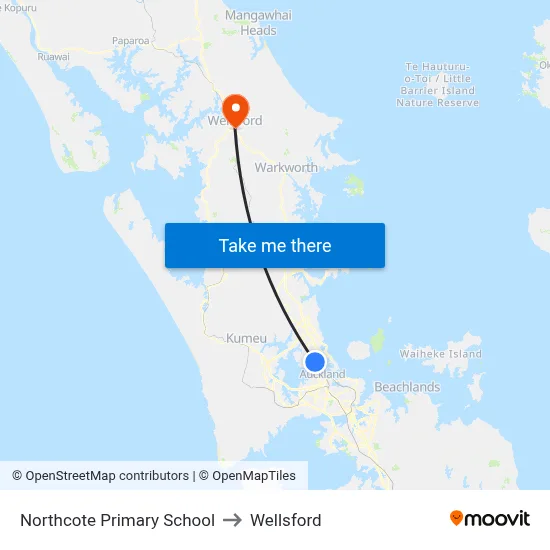 Northcote Primary School to Wellsford map