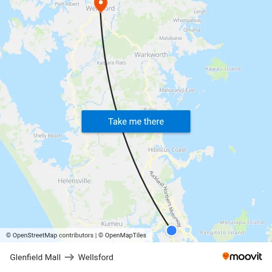 Glenfield Mall to Wellsford map