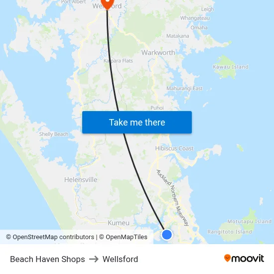 Beach Haven Shops to Wellsford map