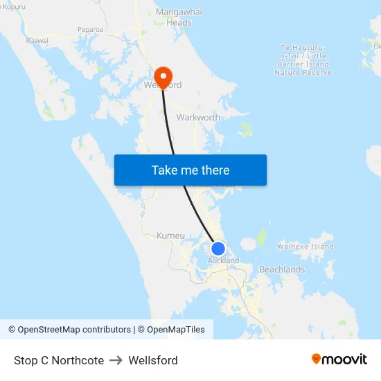 Stop C Northcote to Wellsford map