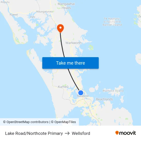 Lake Road/Northcote Primary to Wellsford map