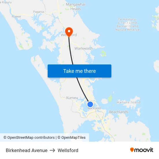 Birkenhead Avenue to Wellsford map