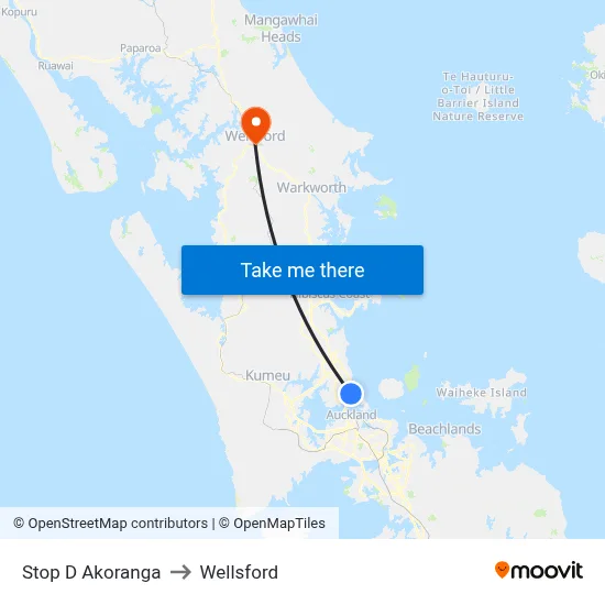 Stop D Akoranga to Wellsford map