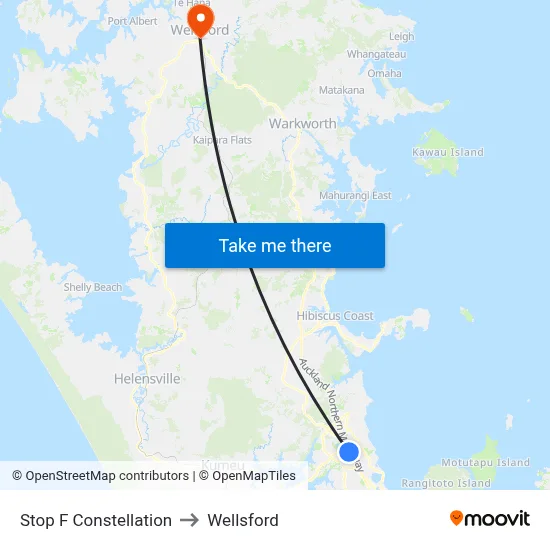 Stop F Constellation to Wellsford map