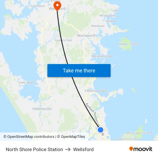 North Shore Police Station to Wellsford map