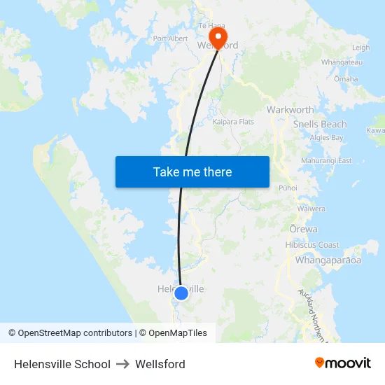 Helensville School to Wellsford map