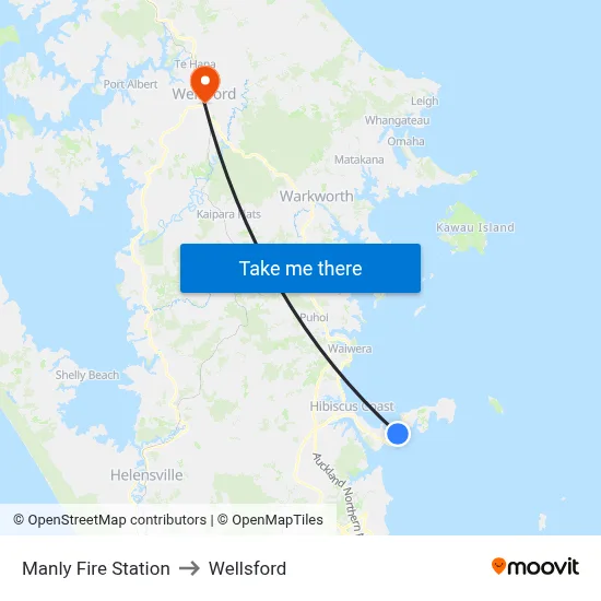 Manly Fire Station to Wellsford map