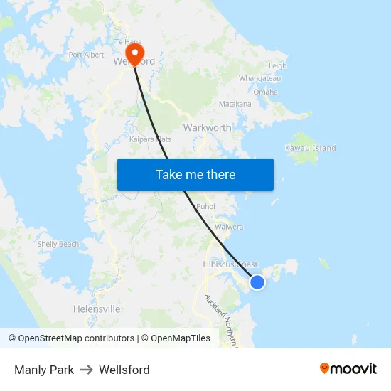 Manly Park to Wellsford map