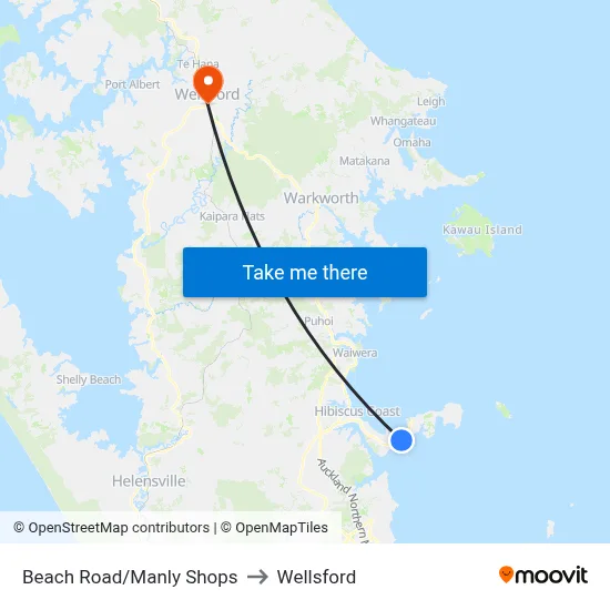 Beach Road/Manly Shops to Wellsford map