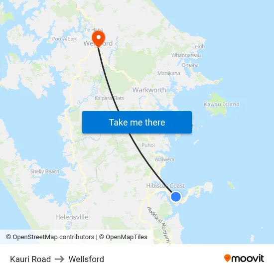 Kauri Road to Wellsford map