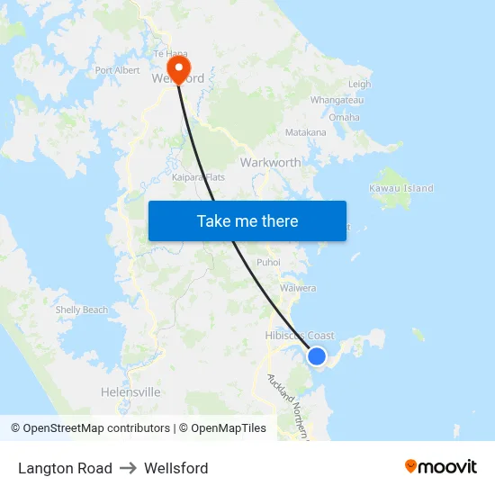 Langton Road to Wellsford map