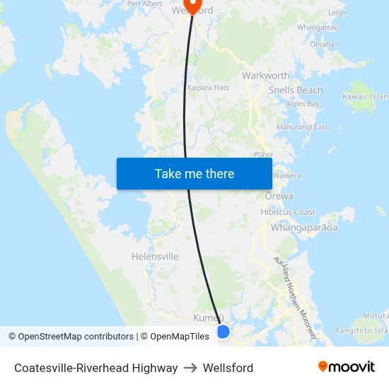 Coatesville-Riverhead Highway to Wellsford map