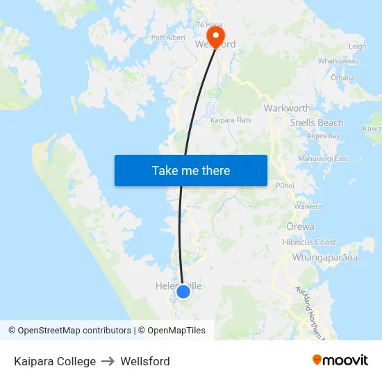 Kaipara College to Wellsford map
