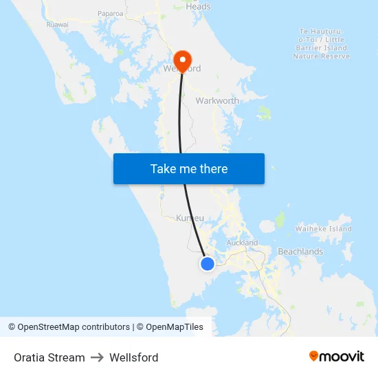 Oratia Stream to Wellsford map