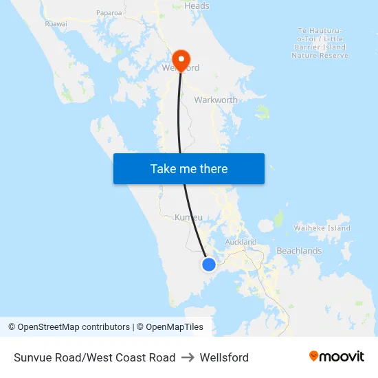 Sunvue Road/West Coast Road to Wellsford map