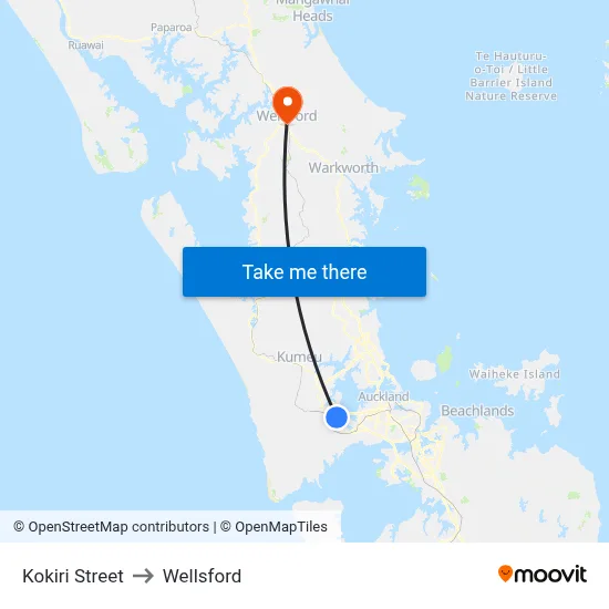 Kokiri Street to Wellsford map