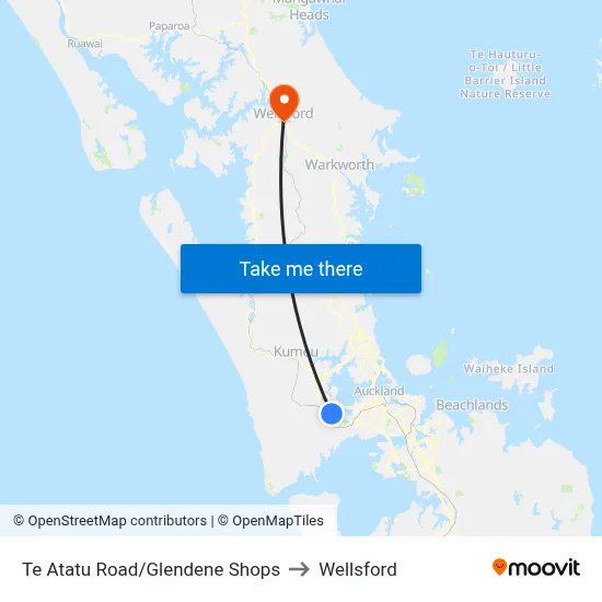 Te Atatu Road/Glendene Shops to Wellsford map