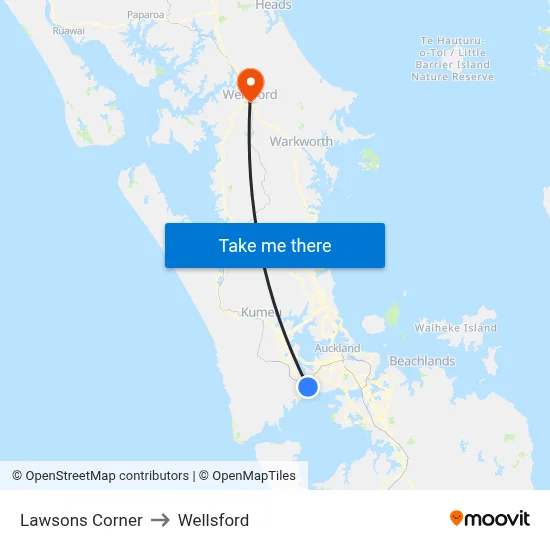 Lawsons Corner to Wellsford map