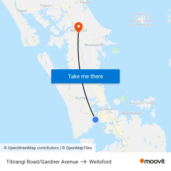 Titirangi Road/Gardner Avenue to Wellsford map