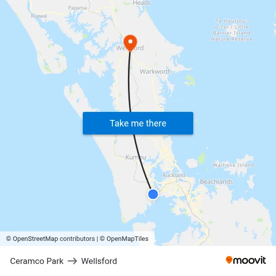 Ceramco Park to Wellsford map