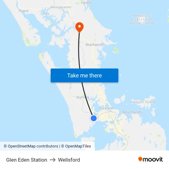 Glen Eden Station to Wellsford map