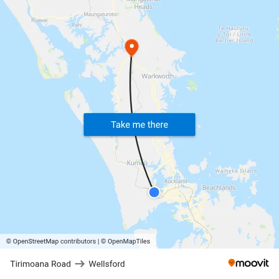 Tirimoana Road to Wellsford map