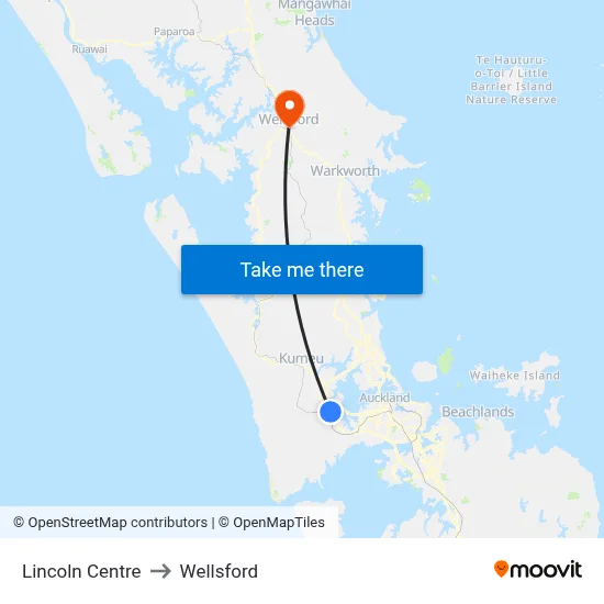 Lincoln Centre to Wellsford map