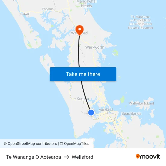 Te Wananga O Aotearoa to Wellsford map