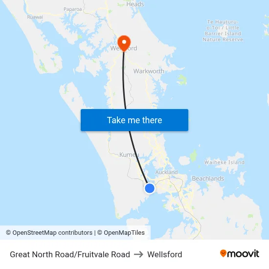 Great North Road/Fruitvale Road to Wellsford map