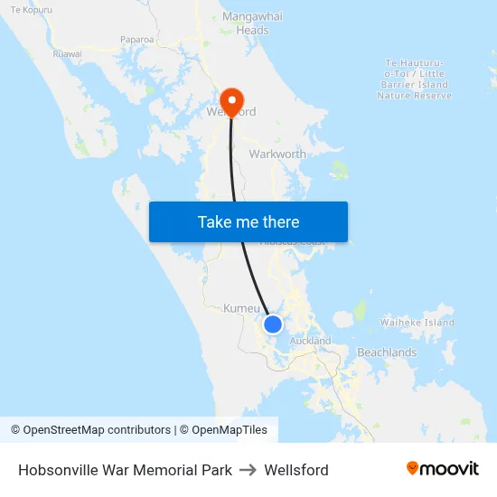 Hobsonville War Memorial Park to Wellsford map
