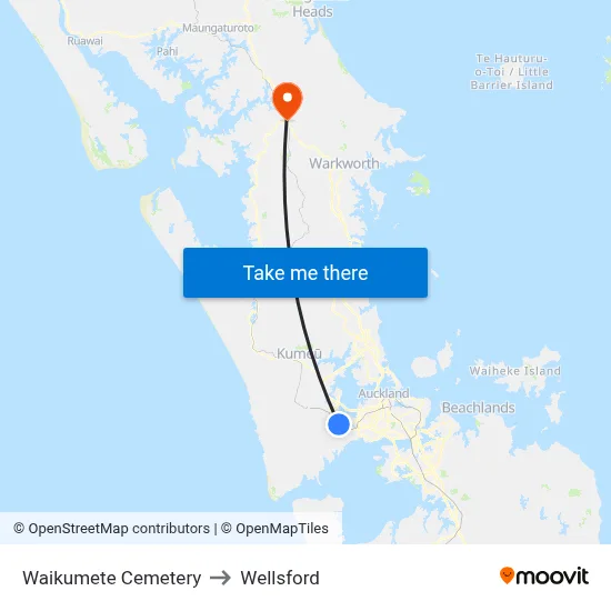 Waikumete Cemetery to Wellsford map
